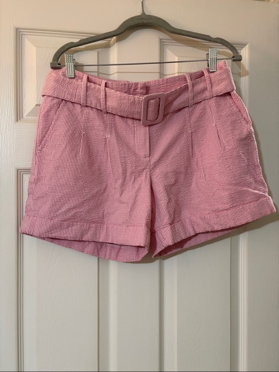 Willi Smith Pants - Willi Smith Pink Seersucker High-Waist Belted Shorts Size 8